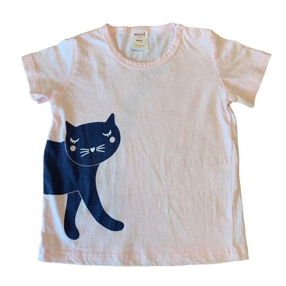 SEED HERITAGE Wraparound Cat T-Shirt Girls 12-18 Mos Pink Cat Tee Toddler Girl - Picture 1 of 6